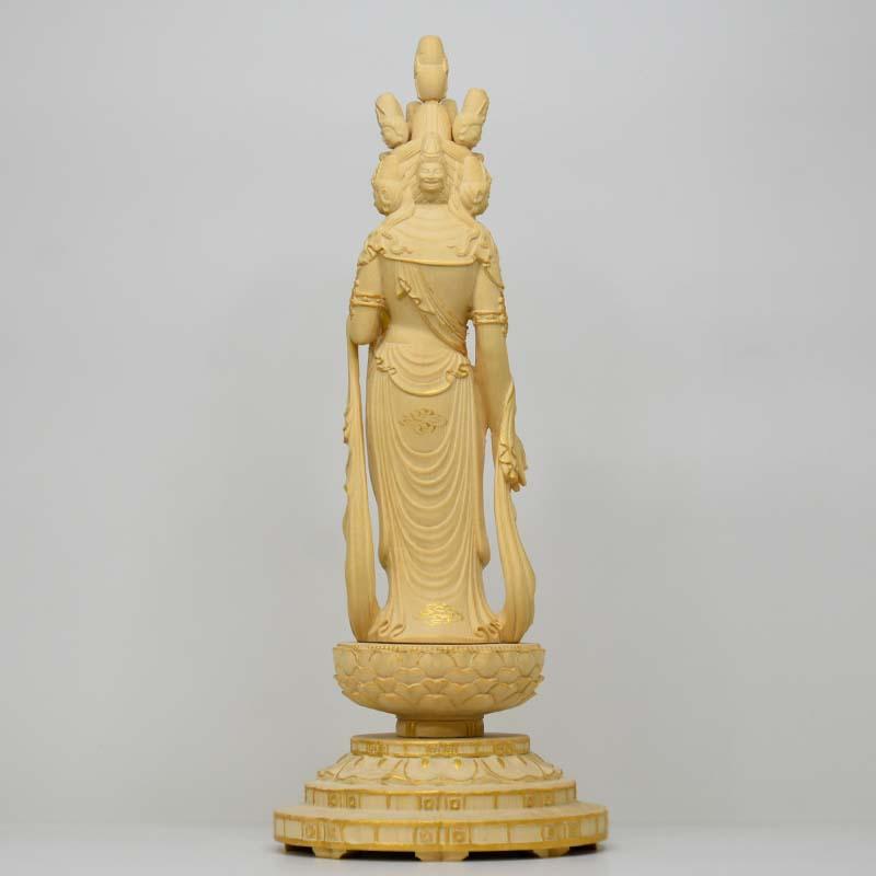 木彫り仏像 桧木│向源寺形十一面観音菩薩│立5.0寸│金泥書│総丈26.5