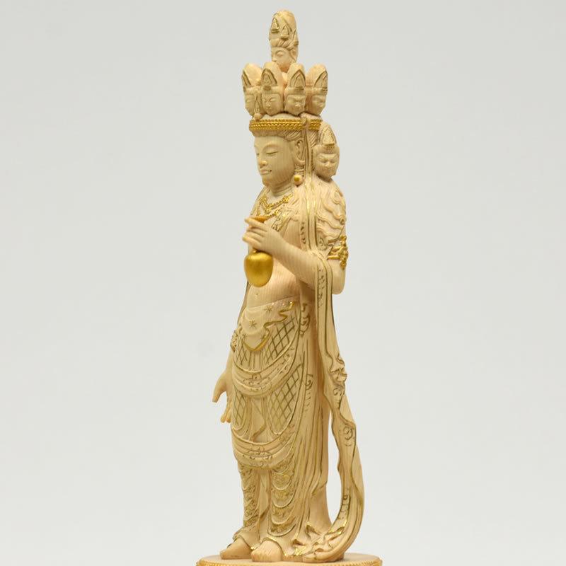 仏教美術　米林菊彫人作　木彫　聖観世音菩薩像　仏像　共箱　V　R6142B 仏教美術 米林菊彫人作 木彫 聖観世音菩薩像 仏像 共箱