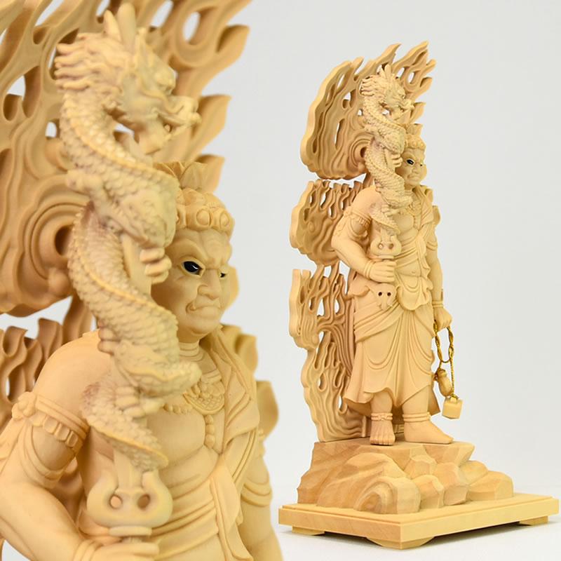木彫り仏像 柘植眼入【倶利伽羅不動明王】 立4.5寸 総高24.5cm 木彫り仏像 柘植眼入【倶利伽羅不動明王】 立4.5寸 総高24.5cm