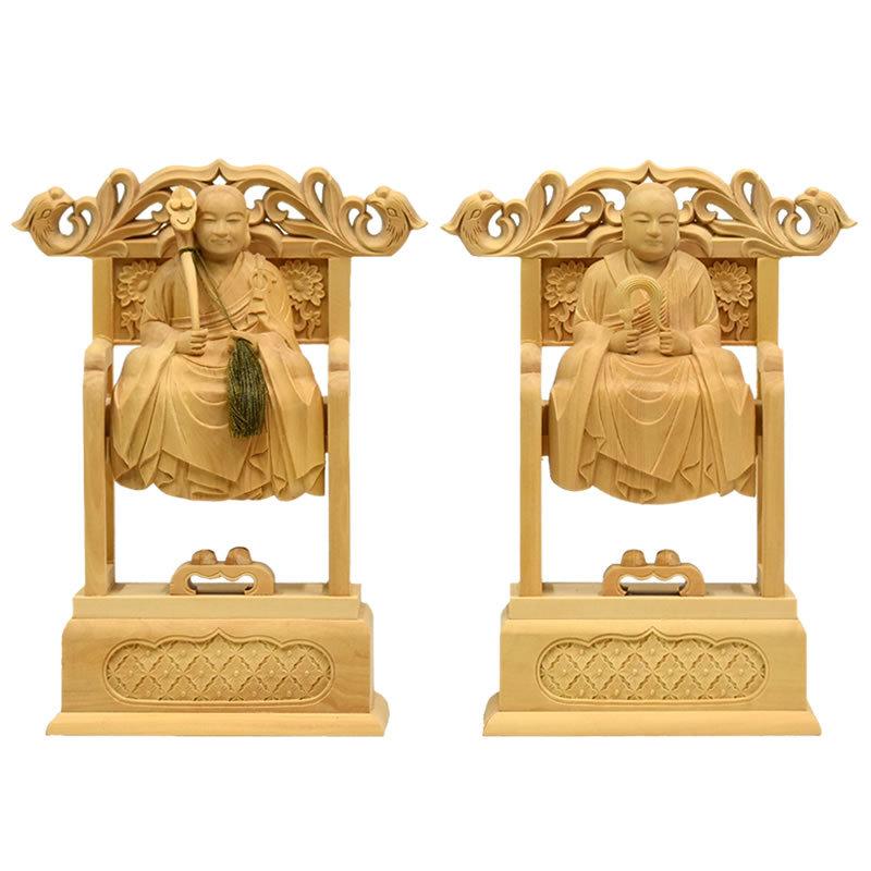 木彫り仏像 曹洞宗脇仏 柘植高祖道元(承陽大師)・太祖瑩山(常 木彫り仏像 曹洞宗脇仏 柘植高祖道元(承陽大師)・太祖瑩山(常
