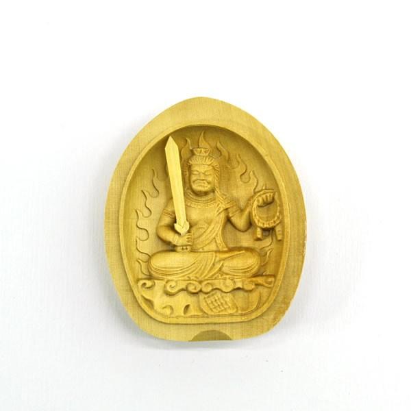 木彫り仏像 干支お守り本尊-酉年 懐中仏・香合仏 【不動明王】 柘植 縦