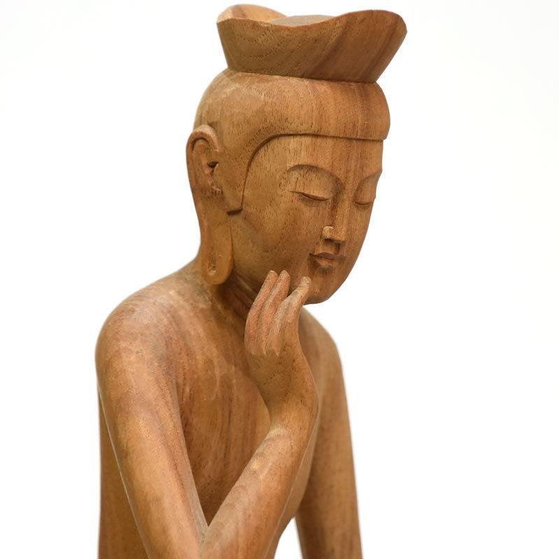 木彫仏像 【弥勒菩薩半跏思惟像】 楠木 総高31cm : 海宇工芸館 Yahoo
