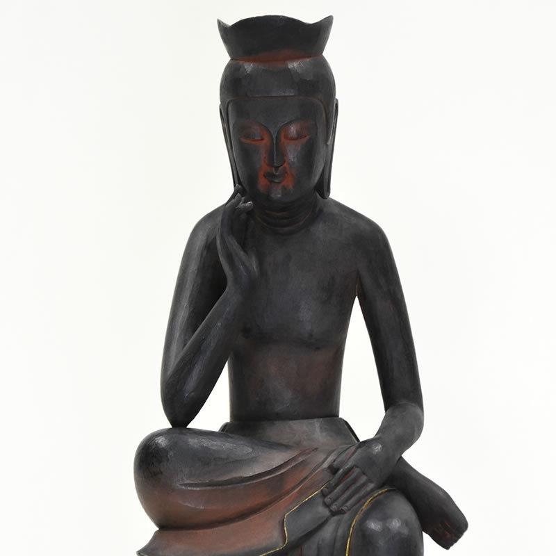 木彫仏像 【弥勒菩薩半跏思惟像】 楠木 古美色 総高40cm : 海宇工芸館