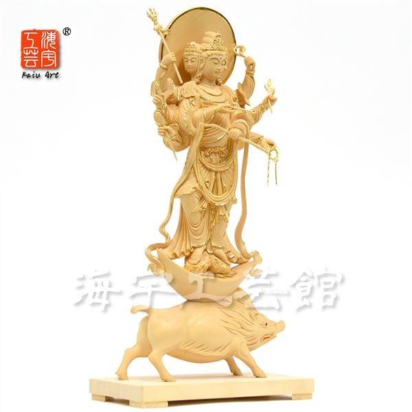 木彫り仏像　守護神【摩利支天立像】　桧木製　切金仕上げ　立6.0寸　総高35cm 　　※ご注意：代金引換は対応できません。_2