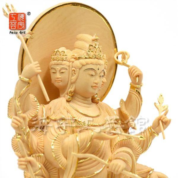 木彫り仏像　守護神【摩利支天立像】　桧木製　切金仕上げ　立6.0寸　総高35cm 　　※ご注意：代金引換は対応できません。_3