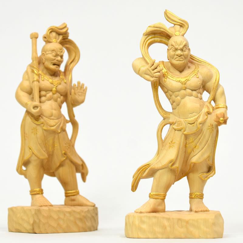 木彫り仏像 【仁王像(金剛力士)】 柘植 金泥仕様 総高15cm : 海宇工芸