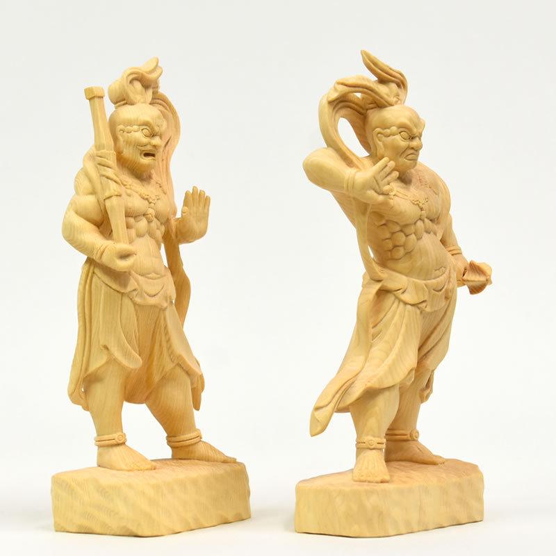 仁王像 置物 金剛力士 木彫り ヒノキ 2種セット 高さ20cm 仁王像 置物 金剛力士 木彫り 桧木（ヒノキ）仏像コレクション