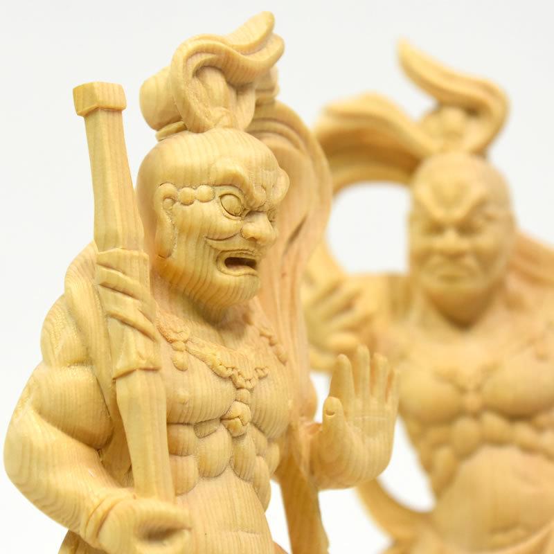 木彫り仏像 【仁王像(金剛力士)】 桧木（ヒノキ） 総高さ20cm
