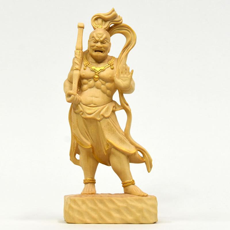 木彫り仏像 【仁王像(金剛力士)】 桧木（ヒノキ） 金泥仕様 総高さ20cm