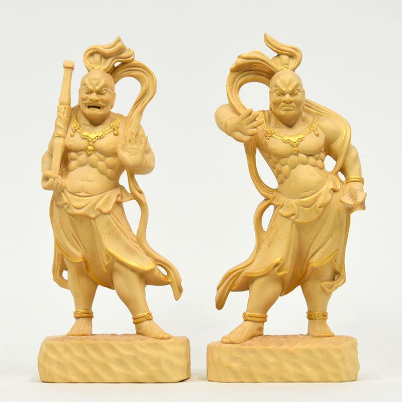 木彫り仏像 【仁王像(金剛力士)】 桧木（ヒノキ） 金泥仕様 総高さ20cm