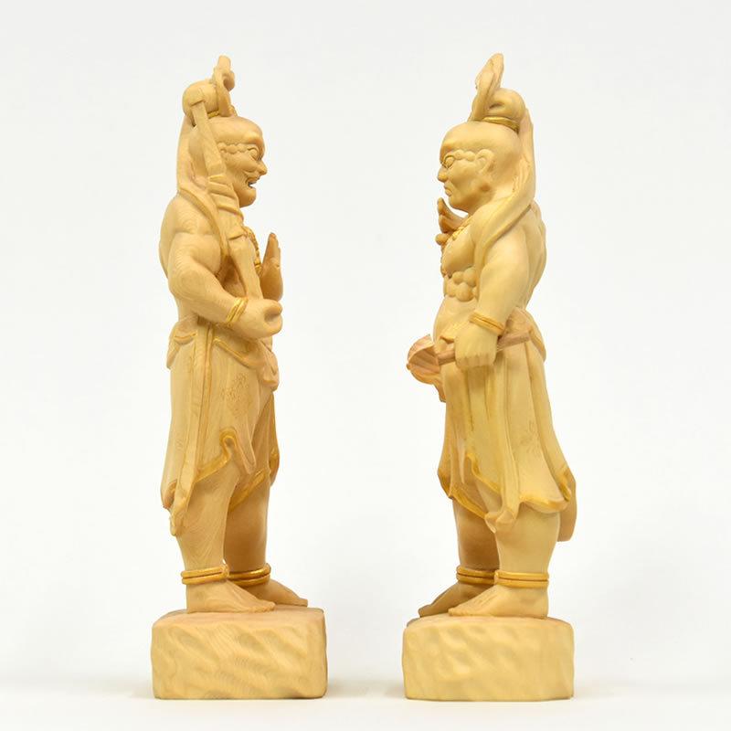 木彫り仏像 【仁王像(金剛力士)】 桧木（ヒノキ） 金泥仕様 総高さ20cm