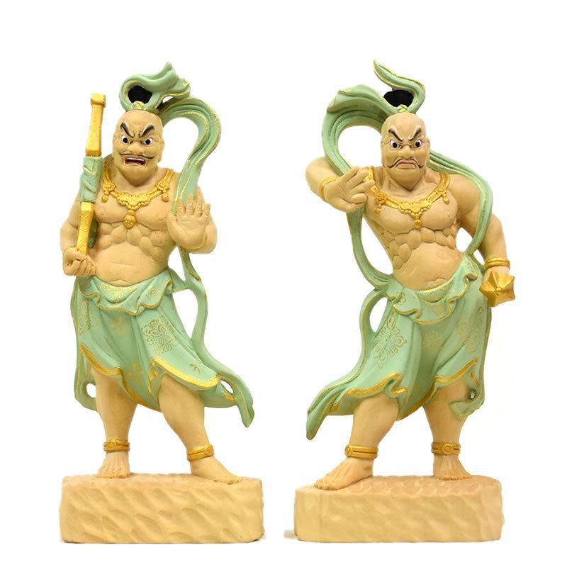 仁王像 置物 金剛力士 木彫り ヒノキ 2種セット 高さ20cm 木彫り仏像