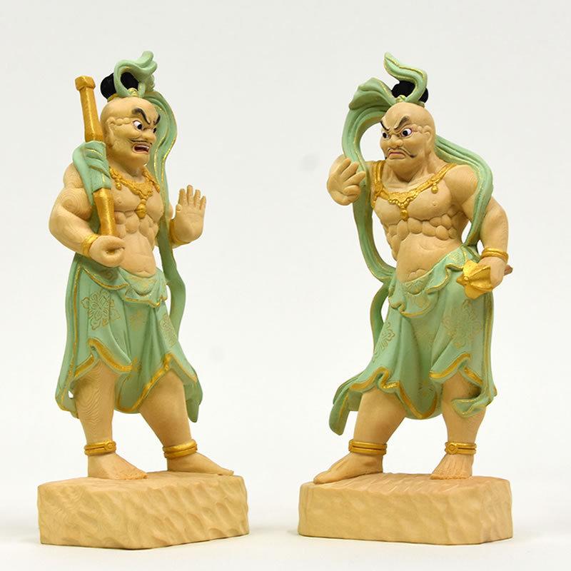 木彫り仏像 【仁王像(金剛力士)】 桧木（ヒノキ） 彩色 総高さ20cm