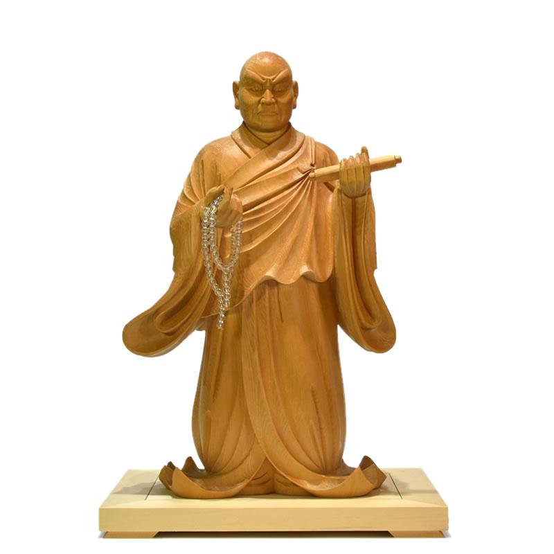 木彫り 仏像 【日蓮上人立像】 桧木 寄木 立12.5寸 総高43cm 木彫り 仏像 【日蓮上人立像】 桧木 寄木 立12.5寸 総高43cm