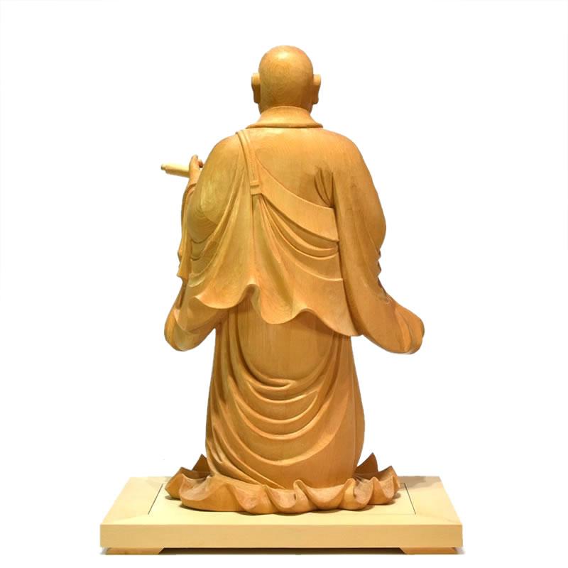 木彫り 仏像 【日蓮上人立像】 桧木 寄木 立12.5寸 総高43cm 木彫り 仏像 【日蓮上人立像】 桧木 寄木 立12.5寸 総高43cm