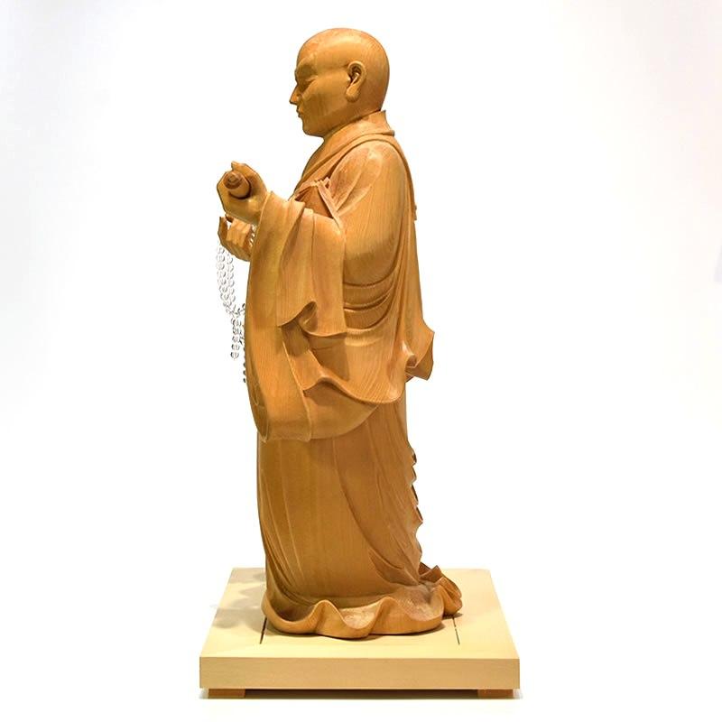 木彫り 仏像 【日蓮上人立像】 桧木 寄木 立12.5寸 総高43cm 木彫り 仏像 【日蓮上人立像】 桧木 寄木 立12.5寸 総高43cm