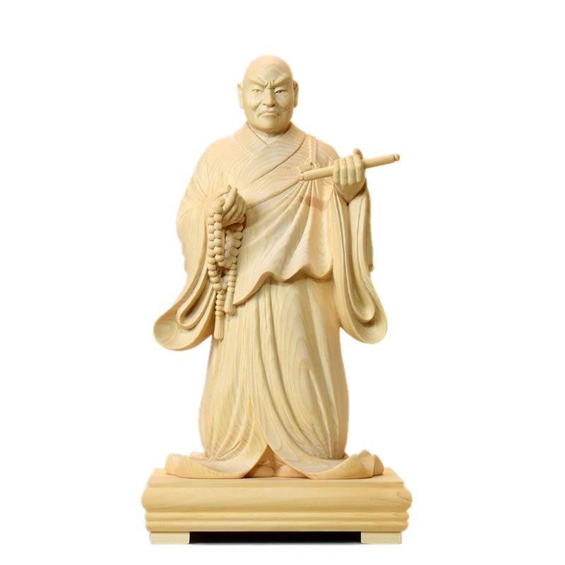 木彫り仏像 【日蓮聖人（日蓮上人）立像】 桧木（ヒノキ） 総丈24.5cm