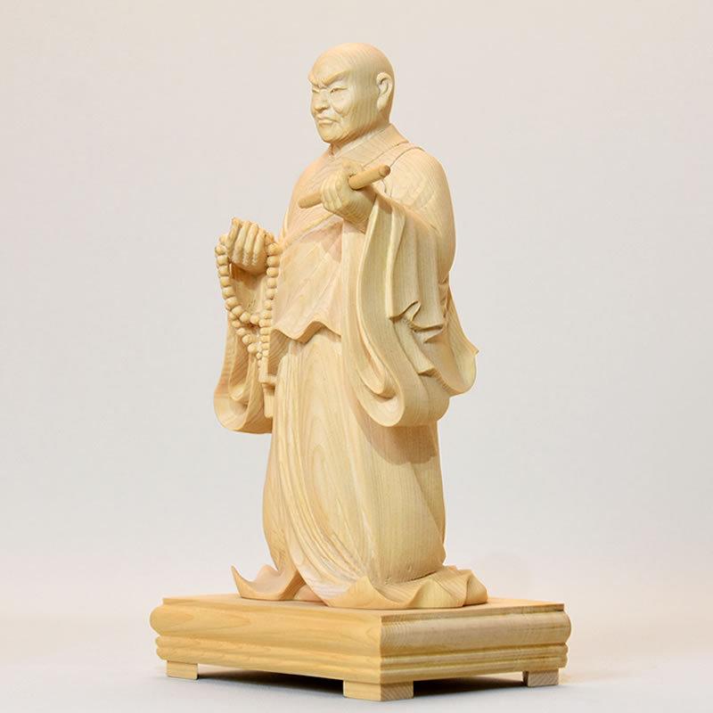 木彫り仏像 【日蓮聖人（日蓮上人）立像】 桧木（ヒノキ） 総丈24.5cm