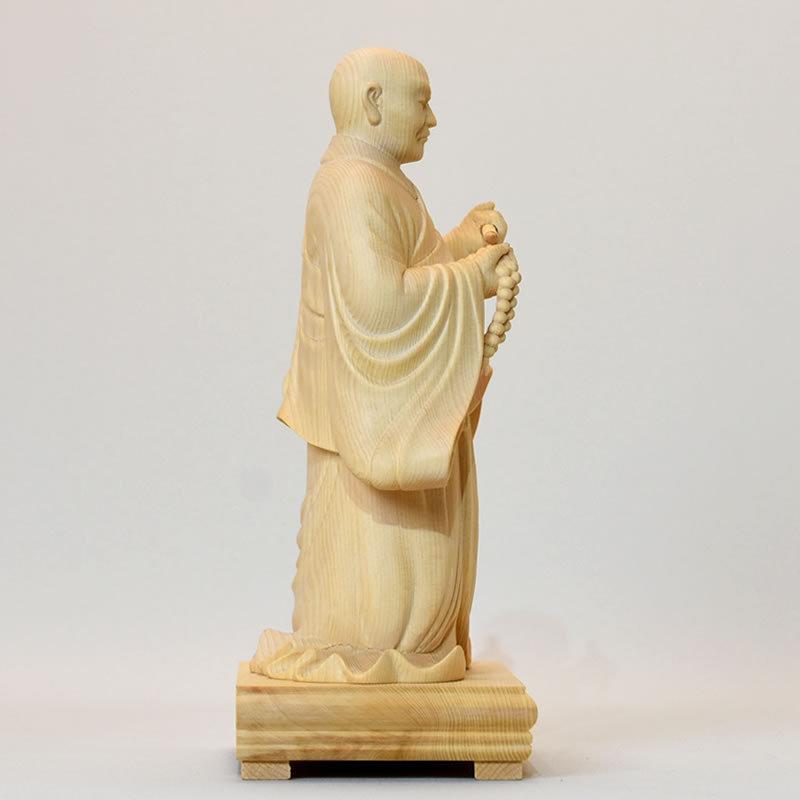 木彫り仏像 【日蓮聖人（日蓮上人）立像】 桧木（ヒノキ） 総丈24.5cm