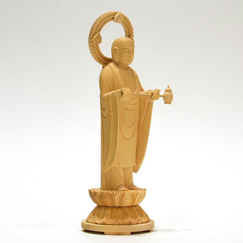 木彫り仏像 【六地蔵之柄香炉地藏】 桧木（ヒノキ） 総高21cm : 海宇