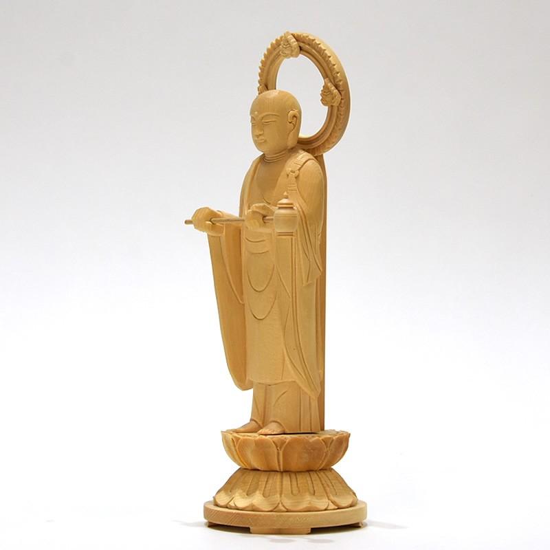 木彫り仏像 【六地蔵之柄香炉地藏】 桧木（ヒノキ） 総高21cm : 海宇