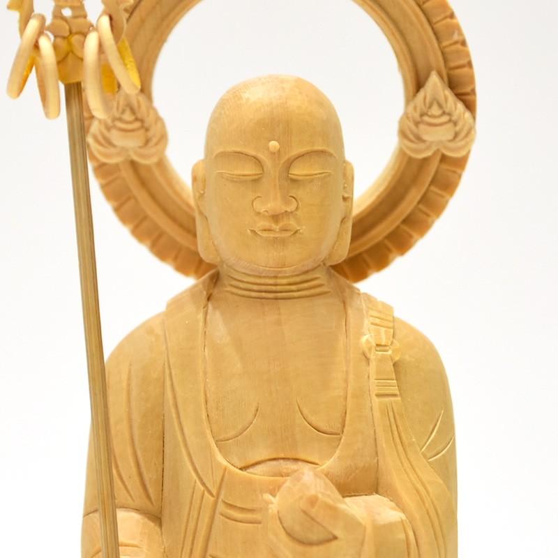 木彫り仏像 【六地蔵之錫杖地藏】 桧木（ヒノキ） 総高21cm : 海