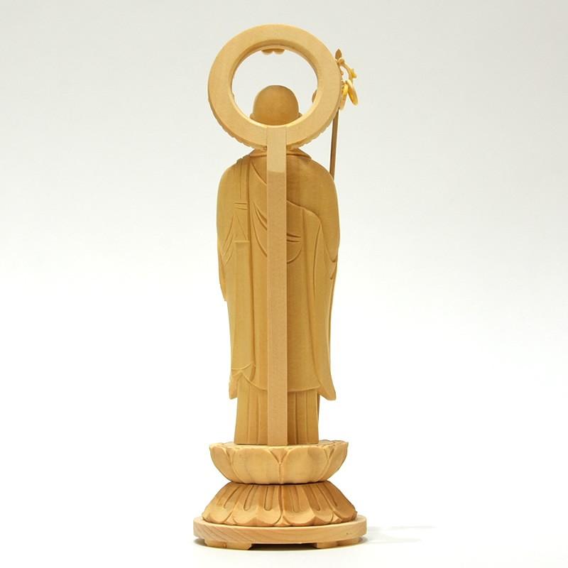 木彫り仏像 【六地蔵之錫杖地藏】 桧木（ヒノキ） 総高21cm : 海