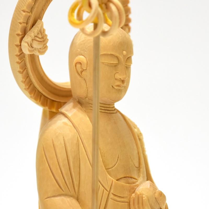 木彫り仏像 【六地蔵之錫杖地藏】 桧木（ヒノキ） 総高21cm : 海