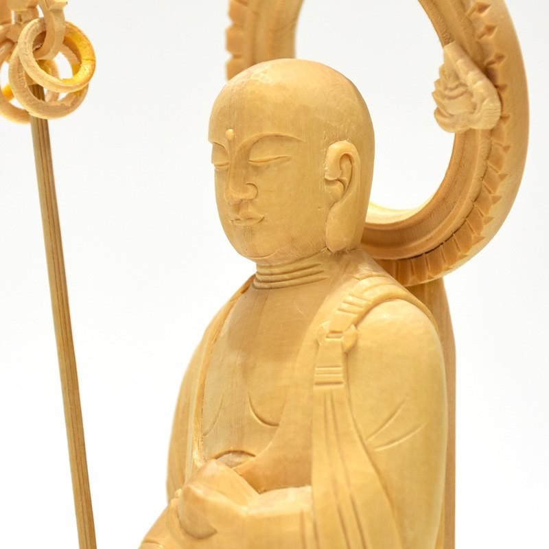 木彫り仏像 【六地蔵之錫杖地藏】 桧木（ヒノキ） 総高21cm : 海宇工芸