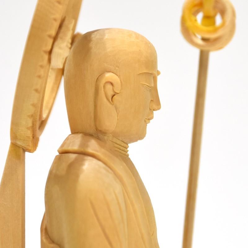 木彫り仏像 【六地蔵之錫杖地藏】 桧木（ヒノキ） 総高21cm : 海宇工芸