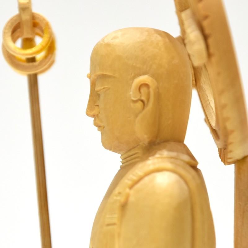 木彫り仏像 【六地蔵之錫杖地藏】 桧木（ヒノキ） 総高21cm : 海宇工芸