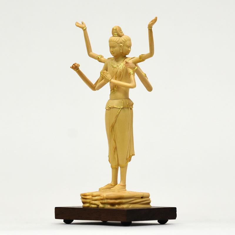 木彫り仏像-小仏 興福寺形【阿修羅像】 柘植 金泥仕様 総丈10.3cm 模造