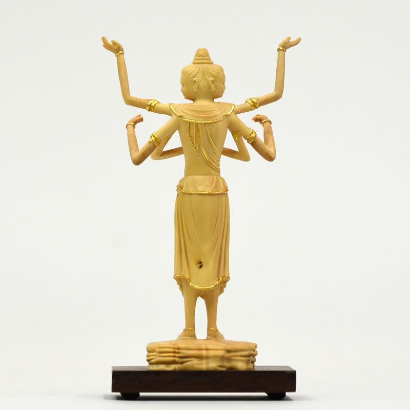 木彫り仏像-小仏 興福寺形【阿修羅像】 柘植 金泥仕様 総丈10.3cm 模造