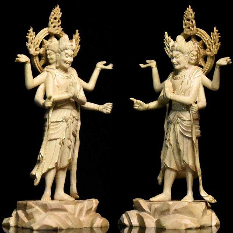 木彫り仏像-小仏 三十三間堂形【阿修羅像】 柘植 金泥仕様 模造 木彫り仏像-小仏 三十三間堂形【阿修羅像】 柘植 金泥仕様 模造