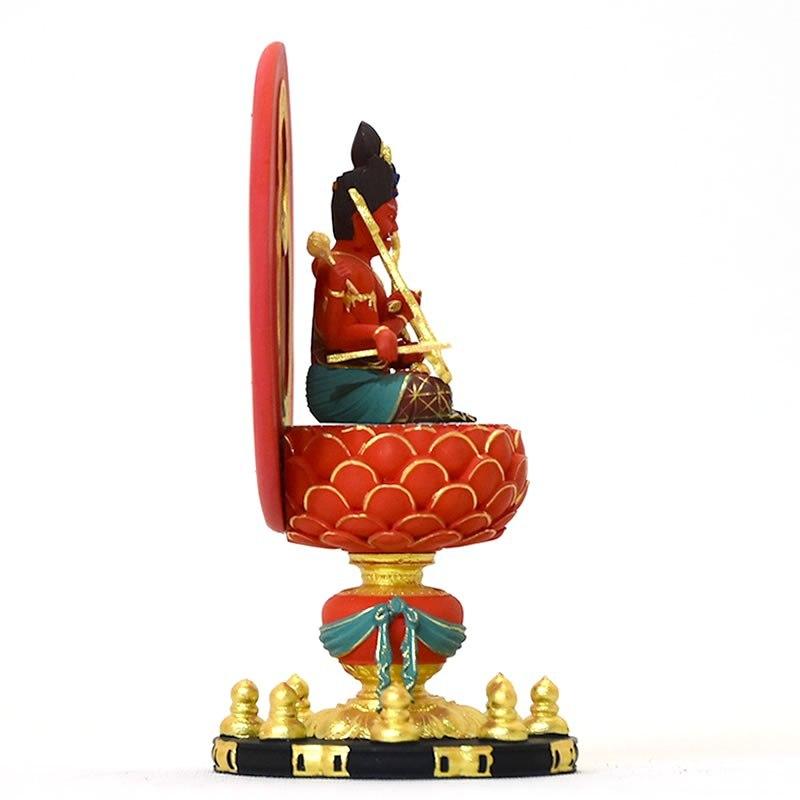 木彫り仏像-小仏 守護神【愛染明王】 柘植 極彩色 総高11.6cm