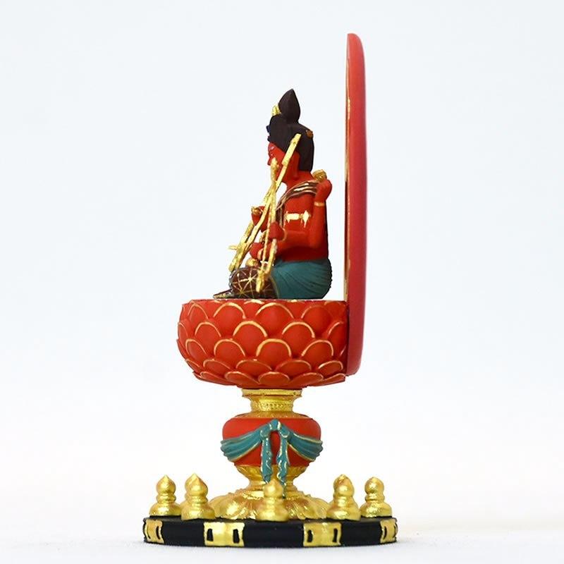 木彫り仏像-小仏 守護神【愛染明王】 柘植 極彩色 総高11.6cm ※桐箱