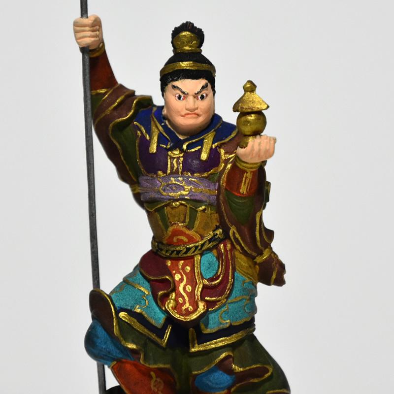 木彫り 仏像-小仏 【毘沙門天像】 柘植（ツゲ）彩色（古美色） ※桐箱
