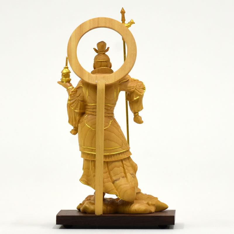 木彫り仏像-小仏 願成就院形【毘沙門天立像】 柘植 金泥仕様 総丈11.5