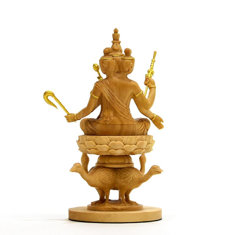 【修縁堂】高品質 仏像 メッキ 帝釈天 置物 木彫 仏様 可装蔵 帝釈天 帝釈天像 飛天光背 仏像 檜木 木彫 仏具 高43.5cm×幅15cm