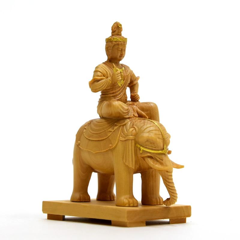 木彫り仏像-小仏 【梵天・帝釈天騎象像】セット 柘植金泥仕様 高