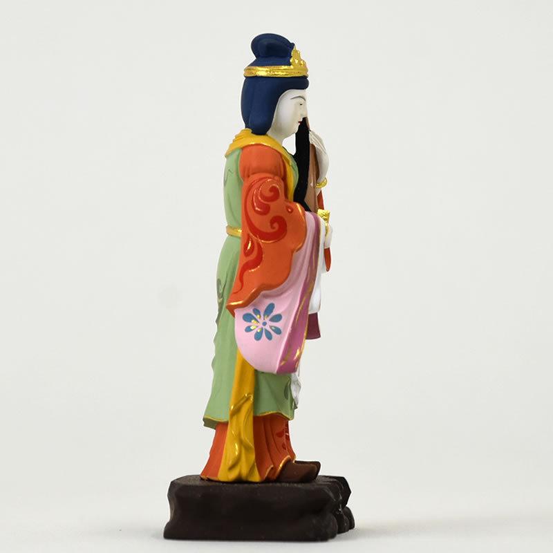 木彫り仏像-小仏 【弁財天】（弁才天）立像 柘植 極彩色 ※桐箱入れ