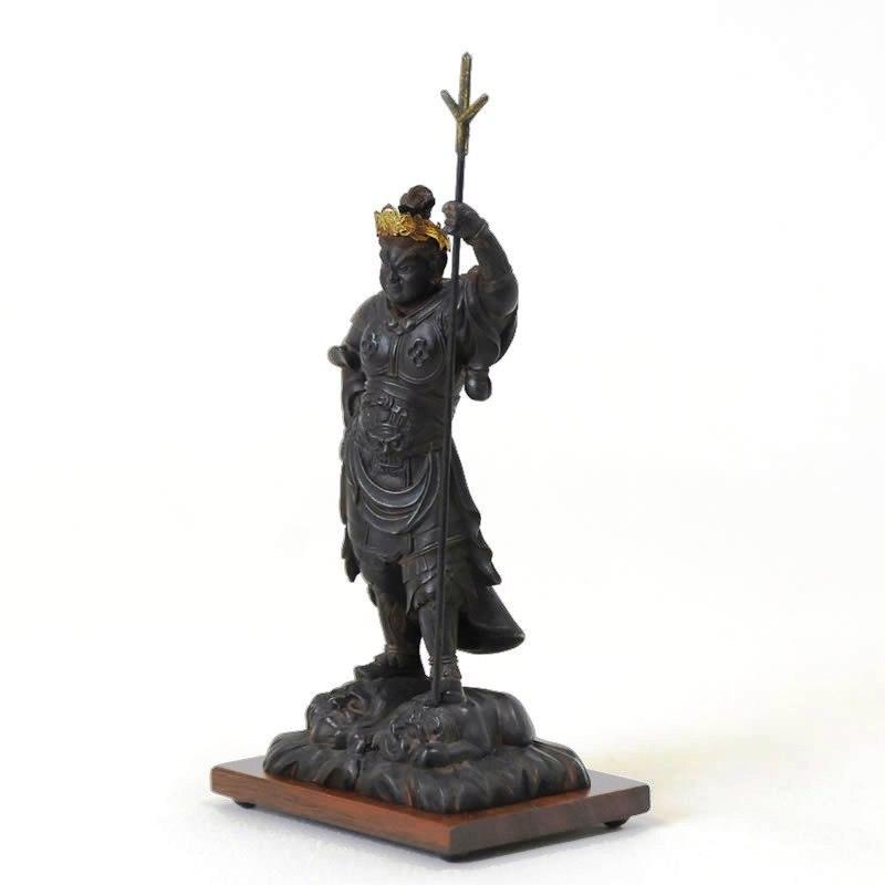 木彫り仏像　小仏【泥足毘沙門天】柘植　古美色　武将上杉謙信が愛した仏像 【ガルダ】