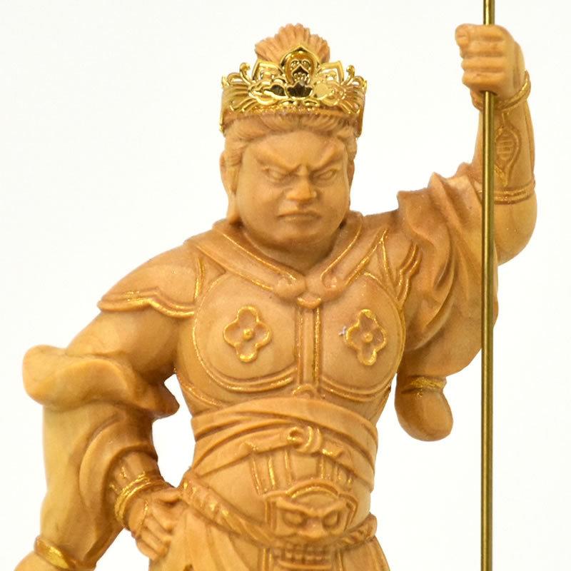 木彫り仏像 小仏【泥足毘沙門天】柘植 金泥仕様 武将上杉謙信が愛した