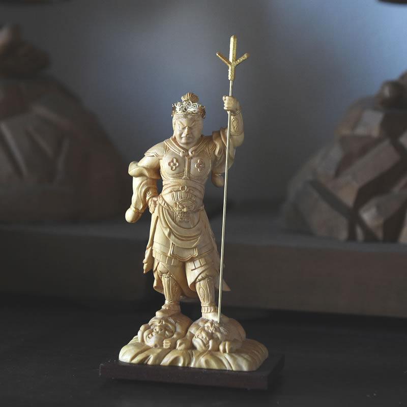 上杉謙信　木彫り Amazon｜海宇工芸（kaiu art）小仏【泥足毘沙門天】柘植 金泥