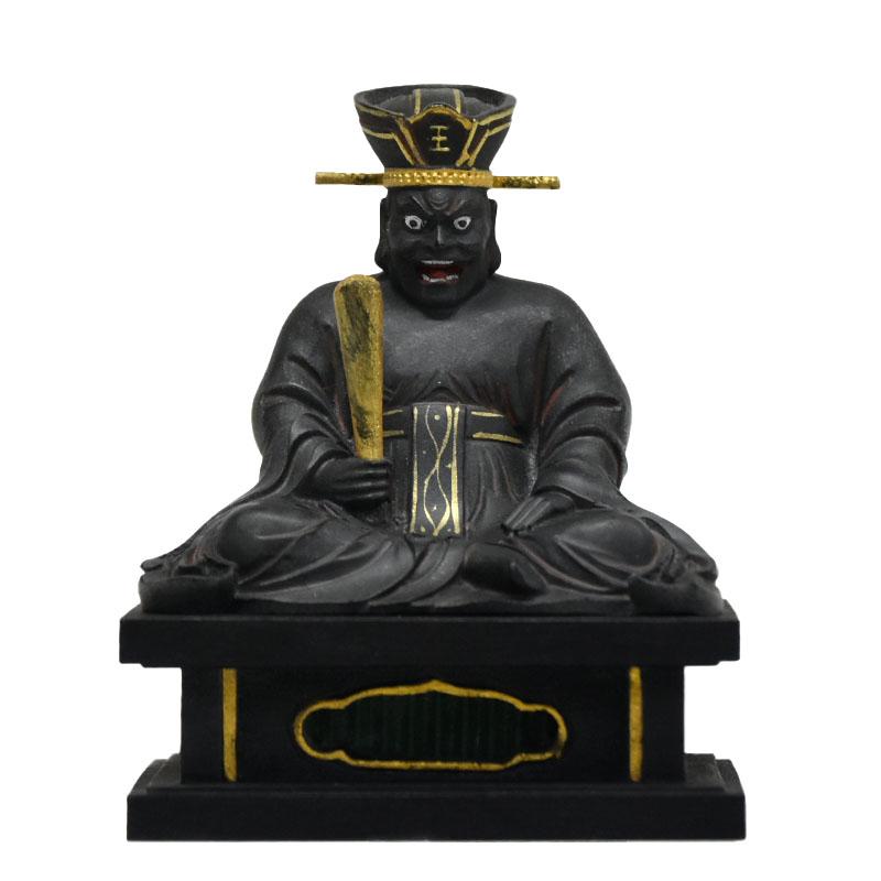 木彫り仏像 小仏-【閻魔大王】 柘植 古色 総高7.6cm ※桐箱付き : 海宇