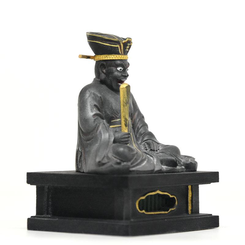 木彫り仏像 小仏-【閻魔大王】 柘植 古色 総高7.6cm ※桐箱付き : 海宇