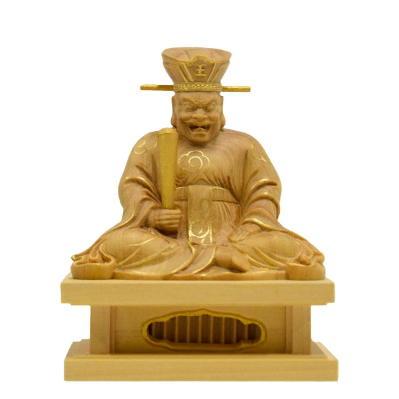 木彫り仏像 小仏-【閻魔大王】 柘植 金泥仕様 総高7.6cm ※桐箱入れ