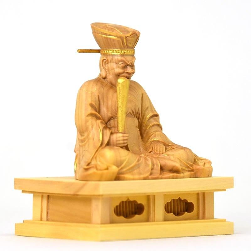 木彫り仏像 小仏-【閻魔大王】 柘植 金泥仕様 総高7.6cm ※桐箱 木彫り仏像 小仏-【閻魔大王】 柘植 金泥仕様 総高7.6cm ※桐箱