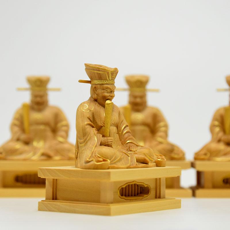 木彫り仏像 小仏-【閻魔大王】 柘植 金泥仕様 総高7.6cm ※桐箱入れ