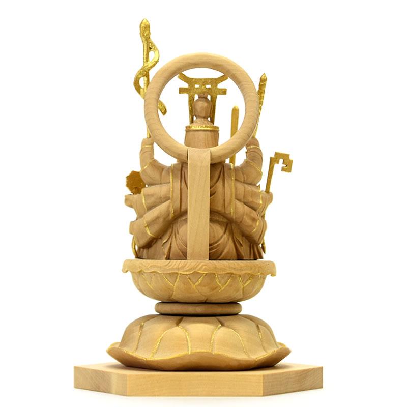 木彫り仏像 小仏-【宇賀八臂弁財天（弁才天）】柘植 金泥仕様 : 海宇